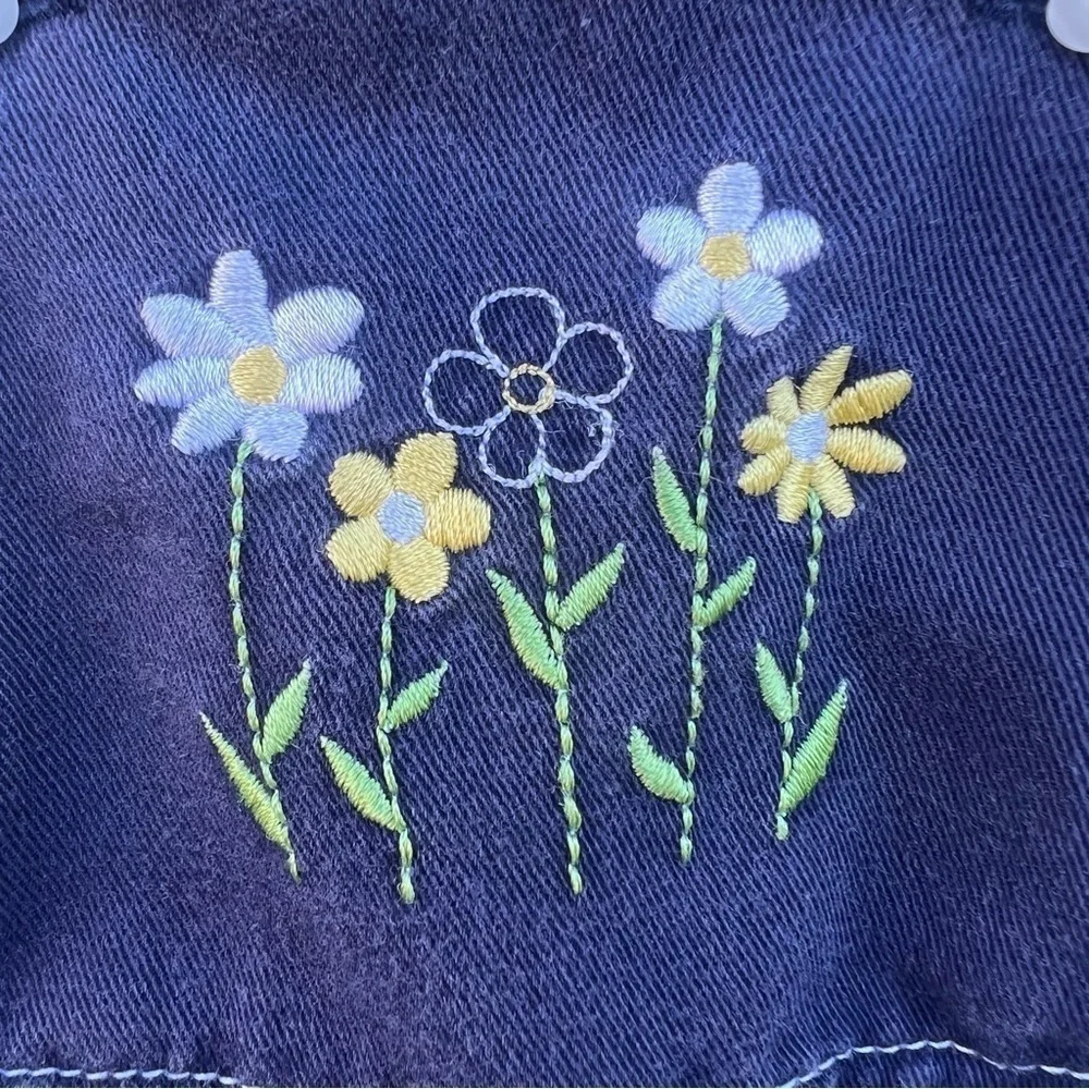 Vintage Y2K Gymboree Flower Overalls Blue Ruffle Snap Crotch 6-12 Months Soft